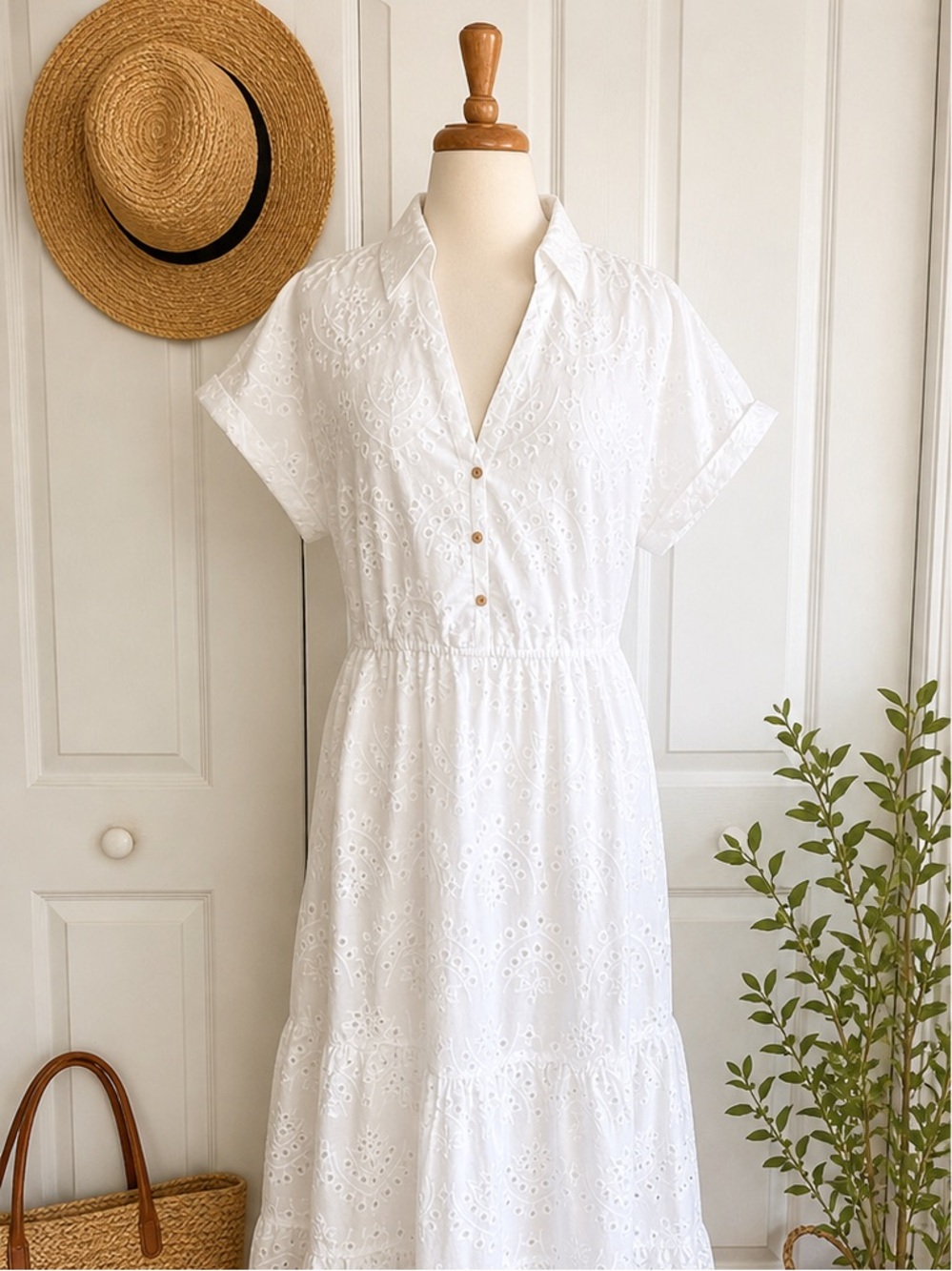 Sam Edelman White Eyelet Maxi Dress Cottage Core Bridal Summer